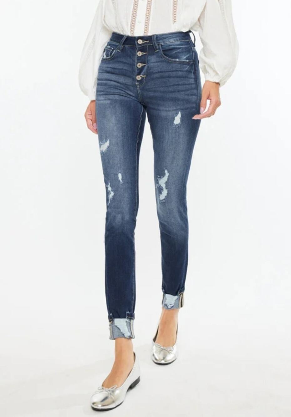 Kancan Chelsea High Rise Super Skinny Jeans Dark Wash Distressed Size 9/28